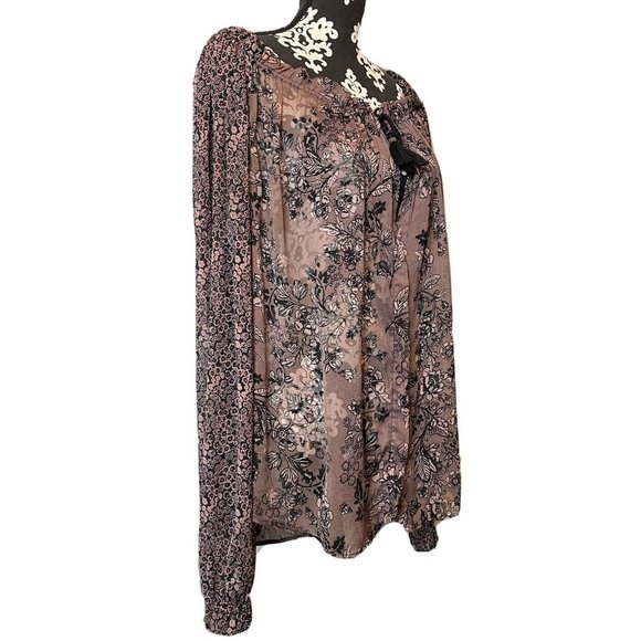 Free People Hendrix Floral Boho Sheer Peasant Blouse medium off shoulder Hippie - Picture 2 of 8